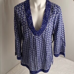 La Blanca blue and white v-neck swim cover-up M